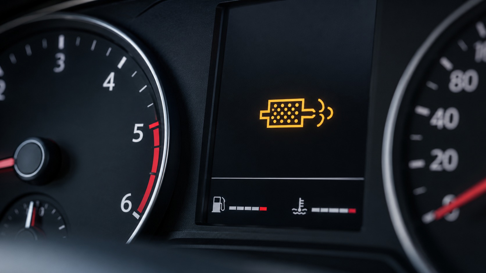Leuchtende Warnanzeige für den Dieselpartikelfilter im Kombiinstrument.