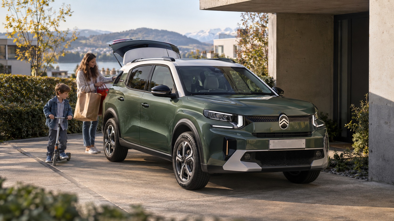 Kompakter Familien-SUV in Wohnquartier.
